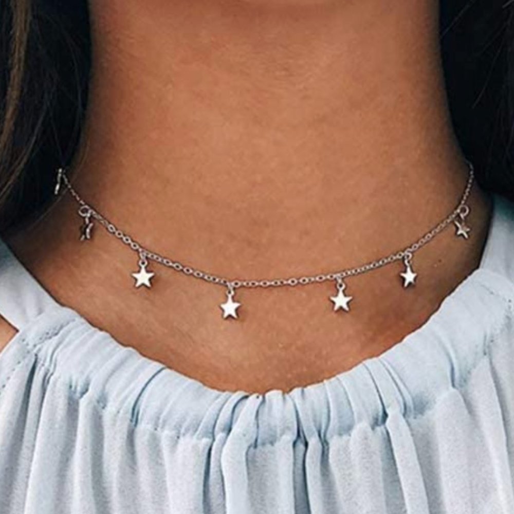 โจHPโจNEW Silver Dainty Star Charm Choker - Picture 2 of 4